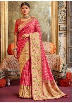 Pink And Red Pure Dola Designer Saree